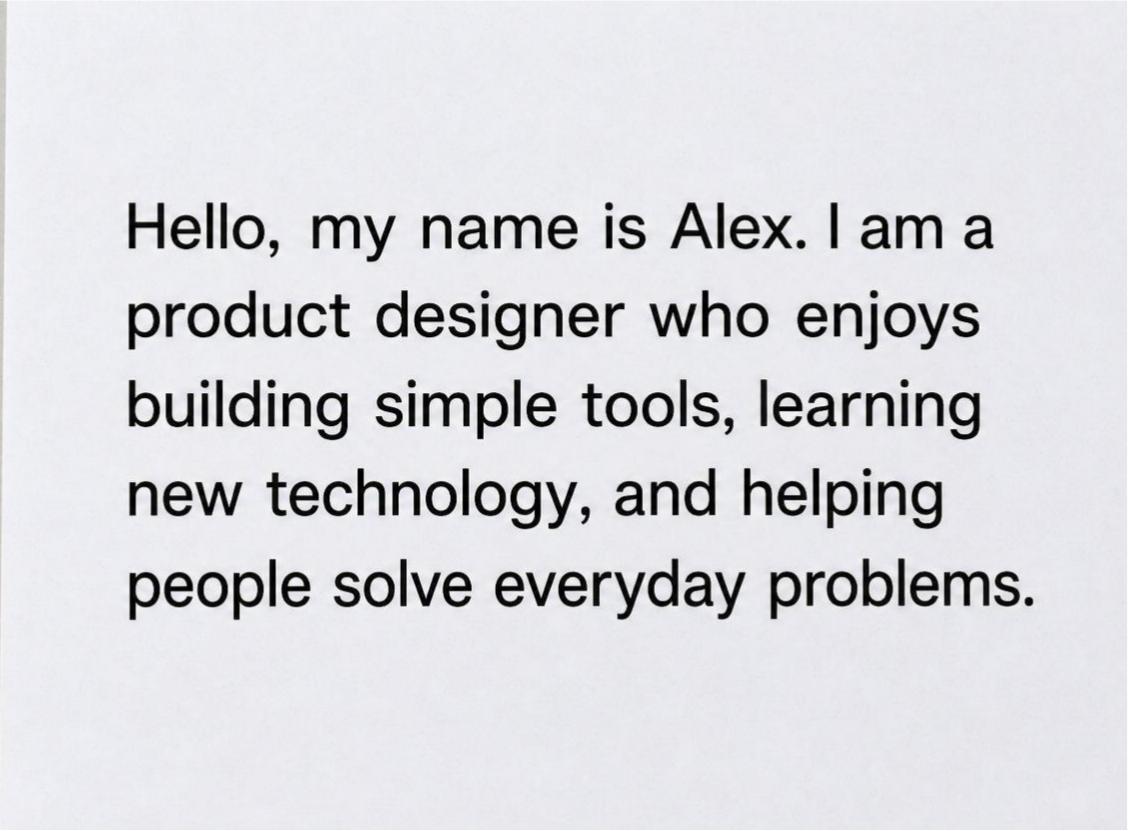 Handwritten self-introduction on paper