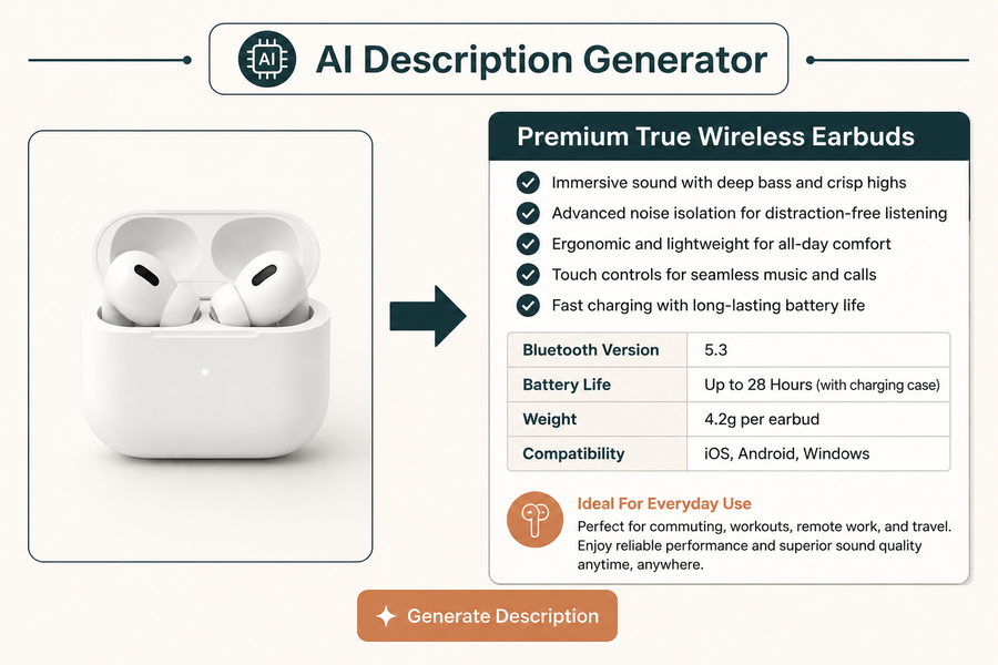 How AI product description generator creates structured electronics listings from product photos